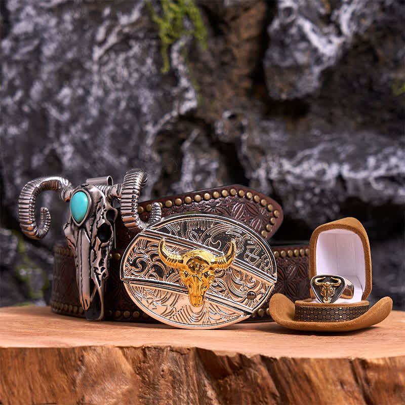 Ensemble de pendentifs en forme de mouton et de crâne turquoise avec boucle de ceinture et couteau caché à faire soi-même