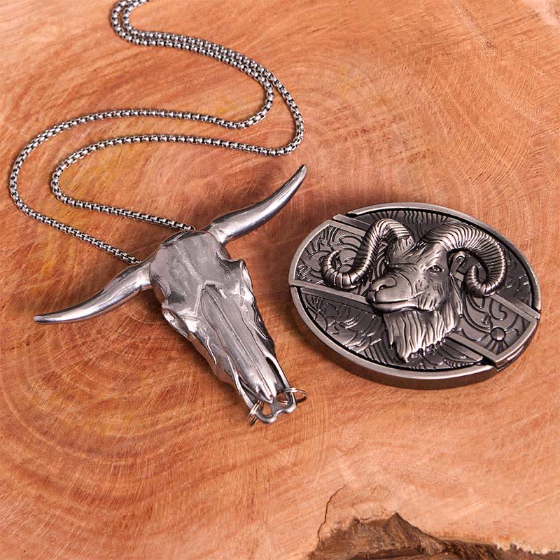 Ensemble de colliers et boucles de ceinture avec pendentif en forme de croix et couteau caché en forme de chèvre