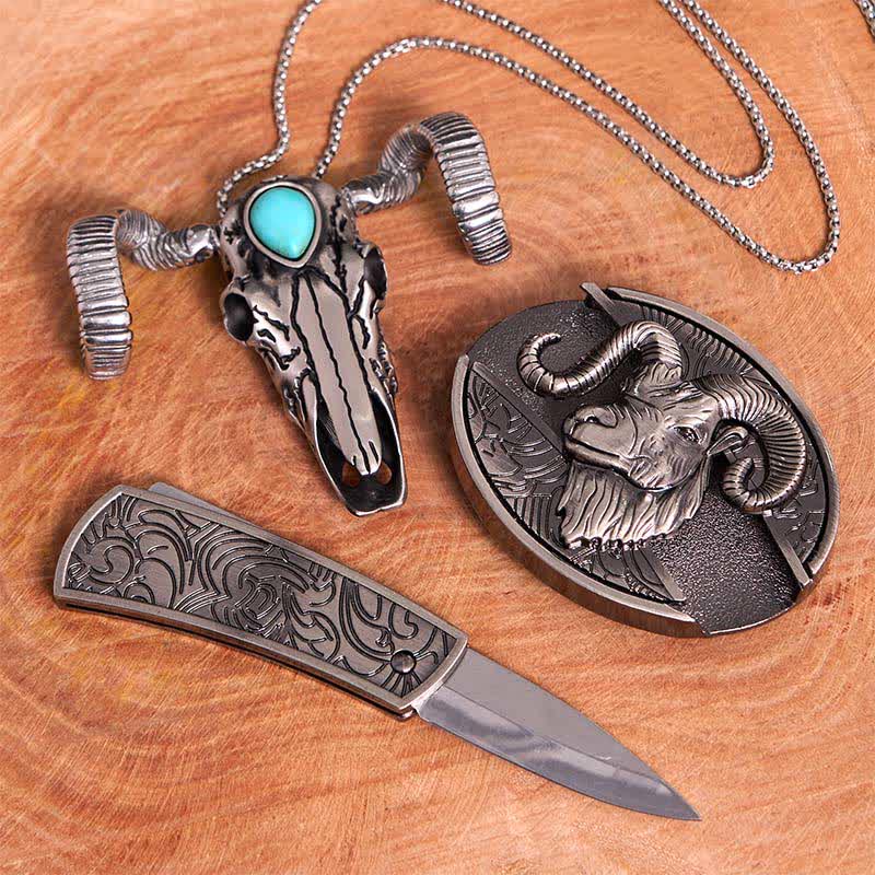Ensemble de boucles de ceinture, couteau caché, pendentif en forme de mouton, crâne turquoise, à faire soi-même