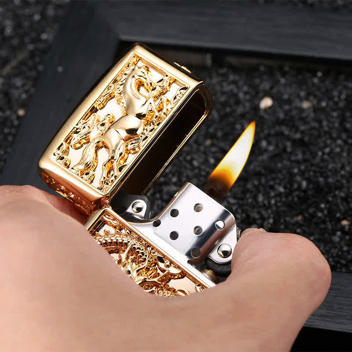 Briquet à kérosène rechargeable en forme de dragon sculpté en 3D en relief