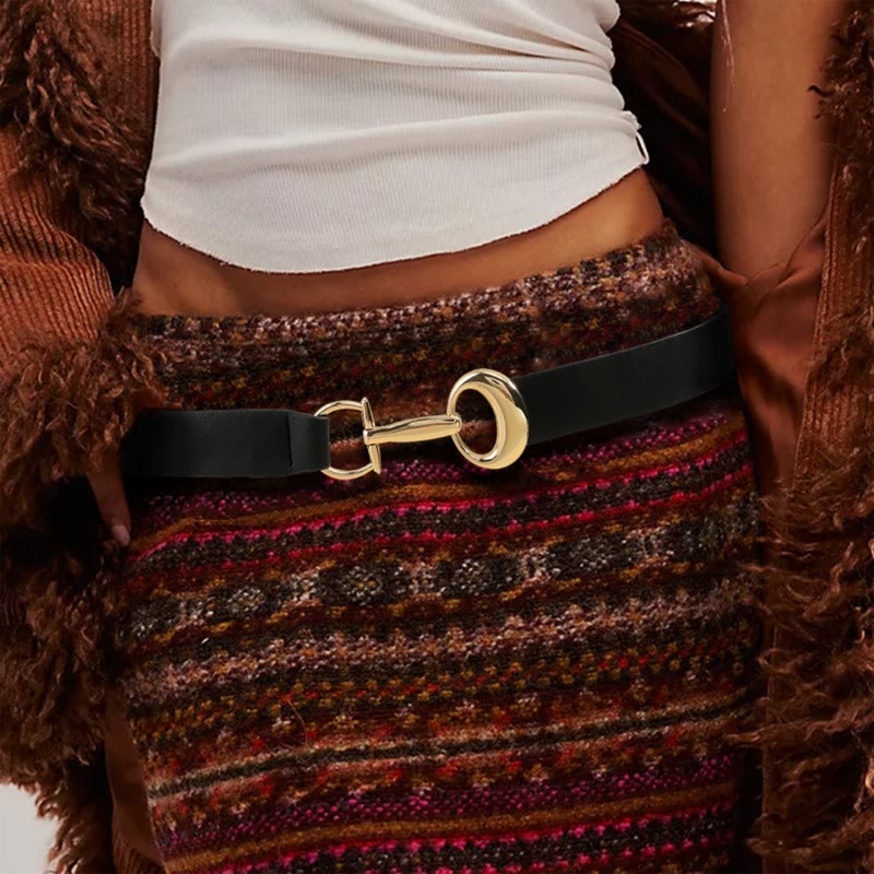 Ceinture Femme Vintage Dorée Extensible - Taille S - Boucle Double Cercle Bling