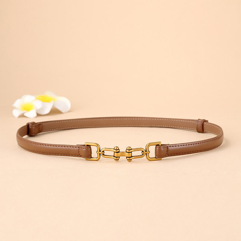 Ceinture fine en cuir pour femme avec boucle en fer à cheval et mors