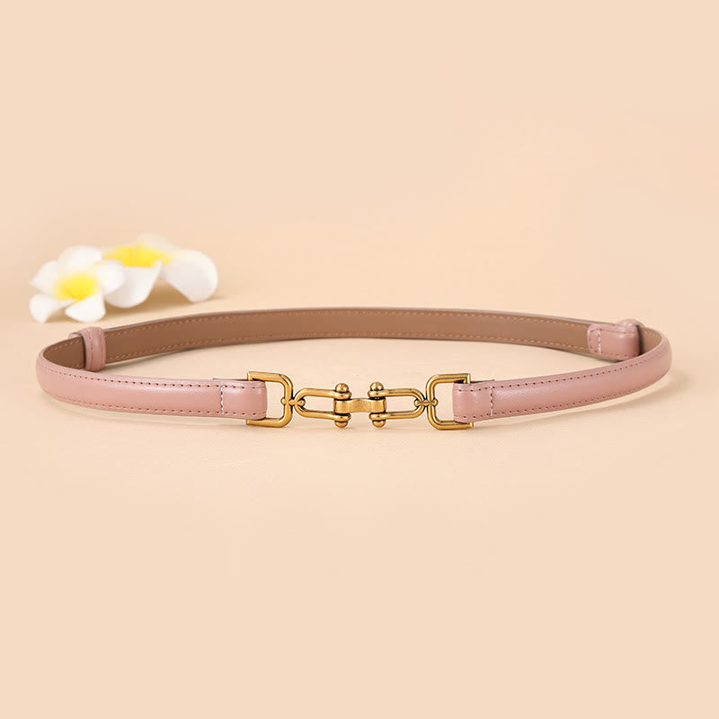 Ceinture fine en cuir pour femme avec boucle en fer à cheval et mors