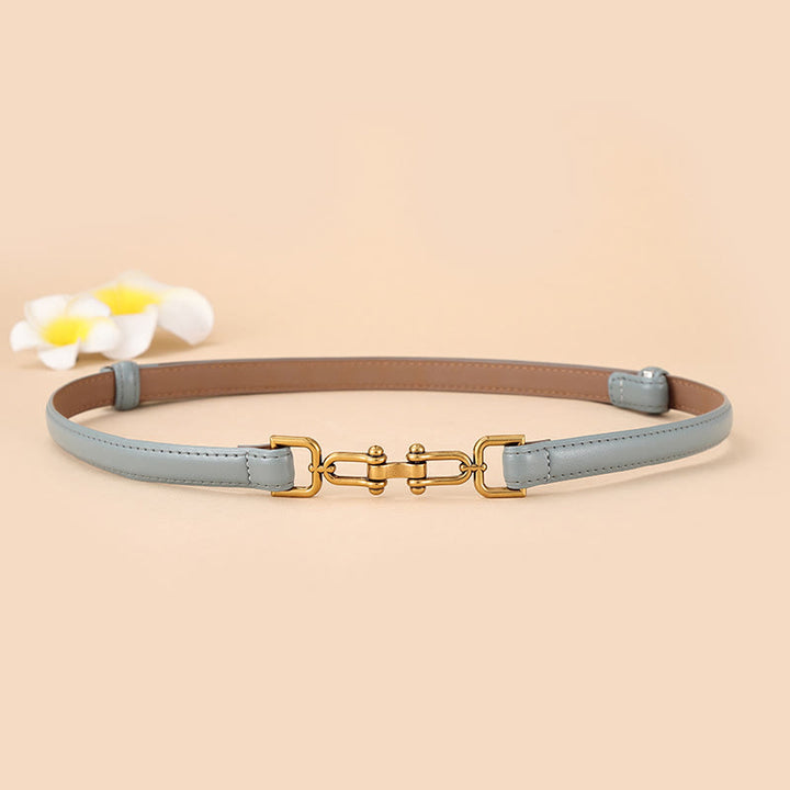 Ceinture fine en cuir pour femme avec boucle en fer à cheval et mors