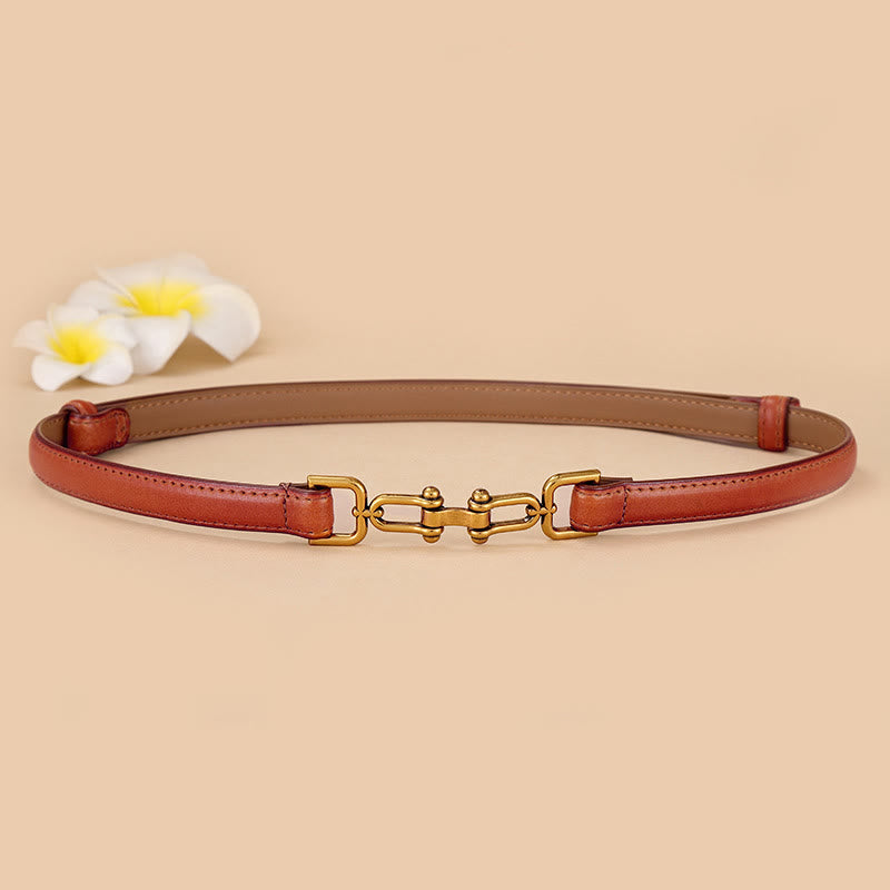 Ceinture fine en cuir pour femme avec boucle en fer à cheval et mors