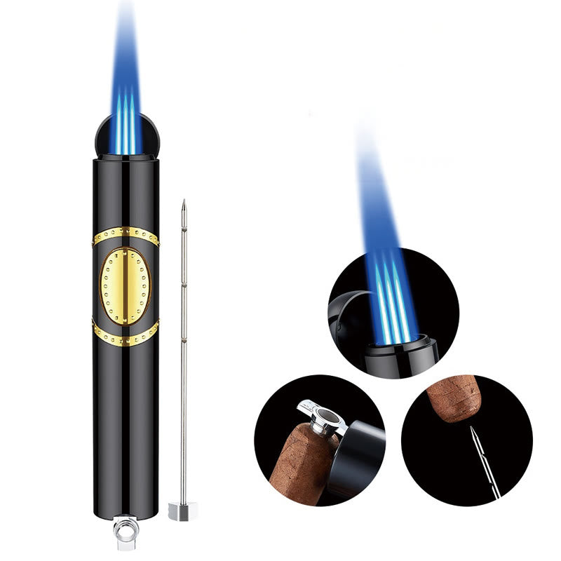 Briquet 3 en 1 à triple brûleur avec perforateur et aiguille à cigares intégrés