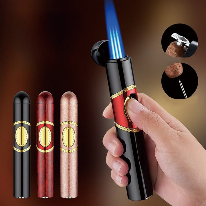 Briquet 3 en 1 à triple brûleur avec perforateur et aiguille à cigares intégrés