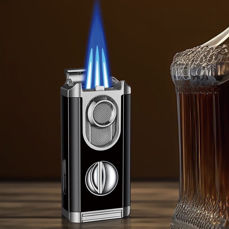 Briquet 3 en 1 à triple brûleur avec coupe-cigare intégré