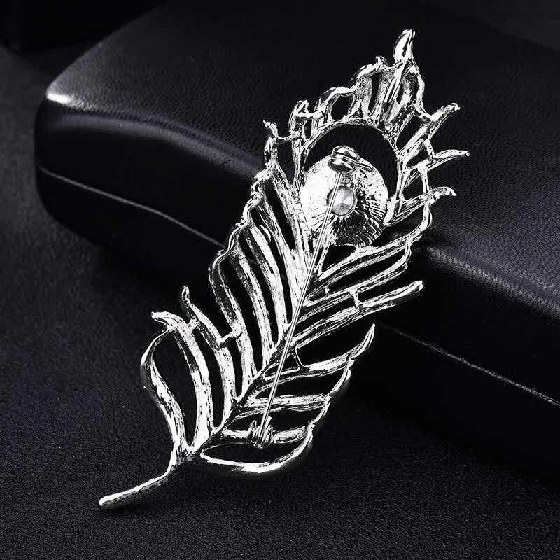 Broche unisexe en forme de plume de phénix avec strass colorés