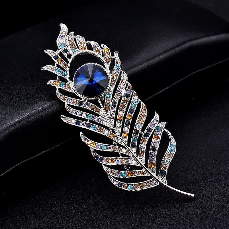 Broche unisexe en forme de plume de phénix avec strass colorés