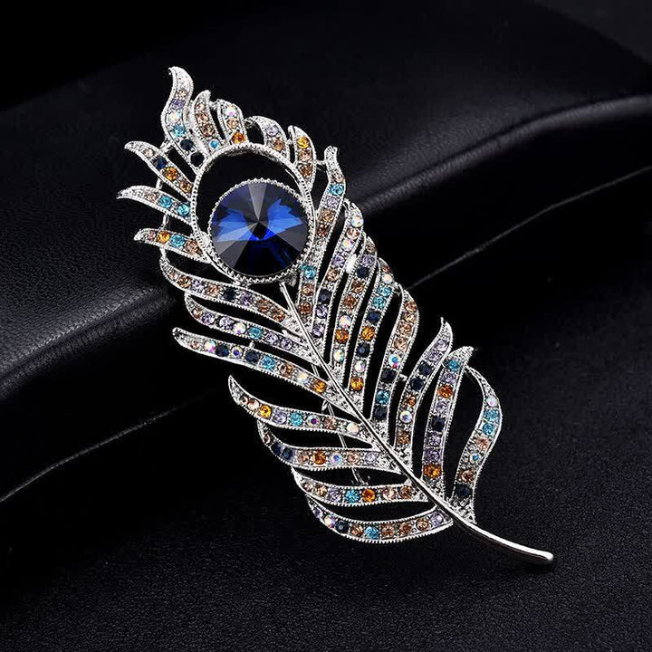 Broche unisexe en forme de plume de phénix avec strass colorés