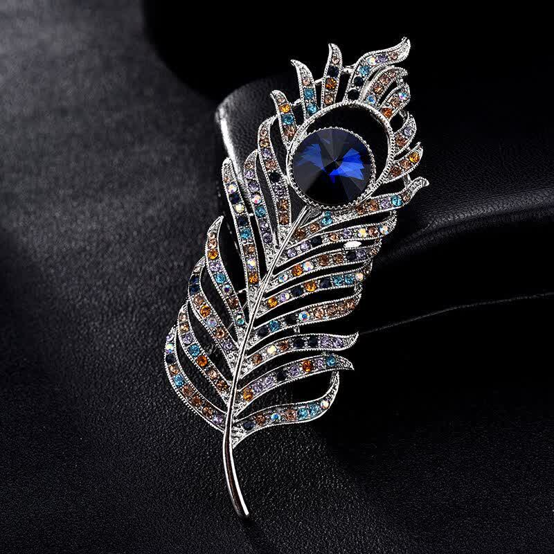 Broche unisexe en forme de plume de phénix avec strass colorés