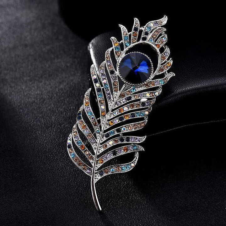 Broche unisexe en forme de plume de phénix avec strass colorés