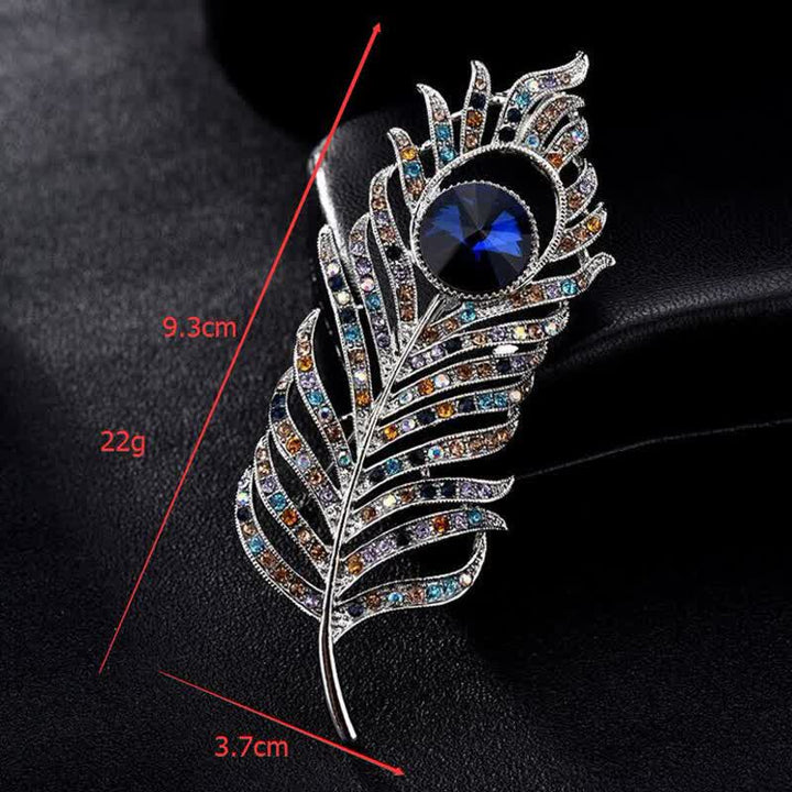 Broche unisexe en forme de plume de phénix avec strass colorés