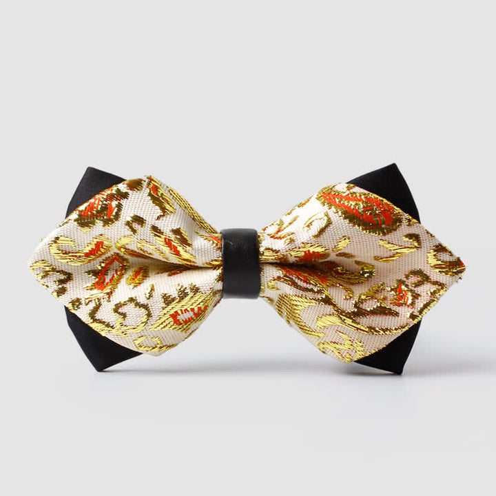 Nœud papillon pointu à motif cachemire doré pour homme