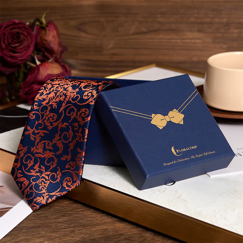 Ensemble de 3 cravates pour hommes en vigne orange et bleu marine