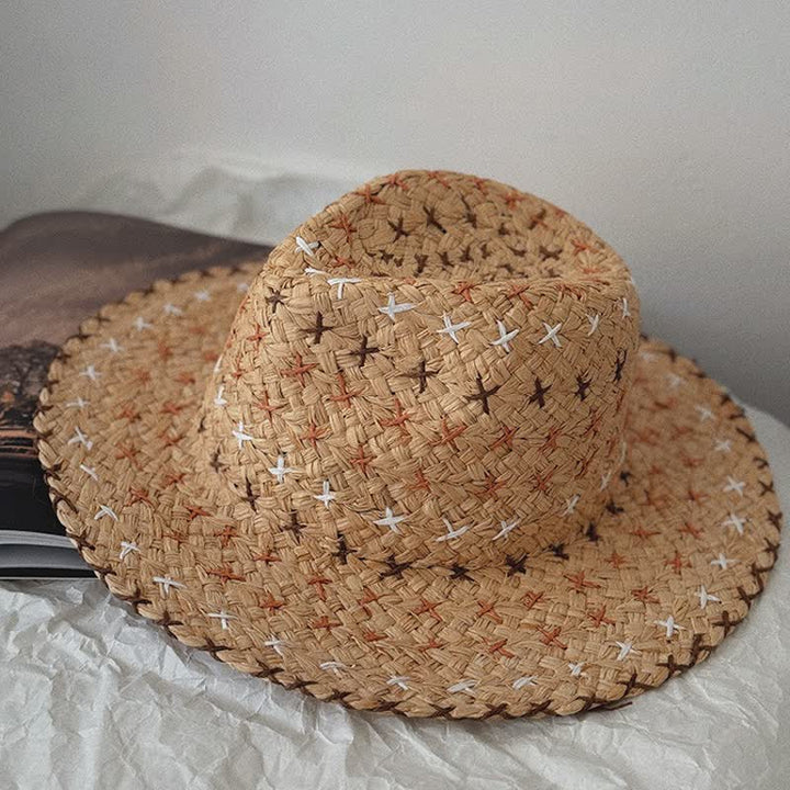 Chapeau Fedora unisexe respirant à larges bords plats en paille