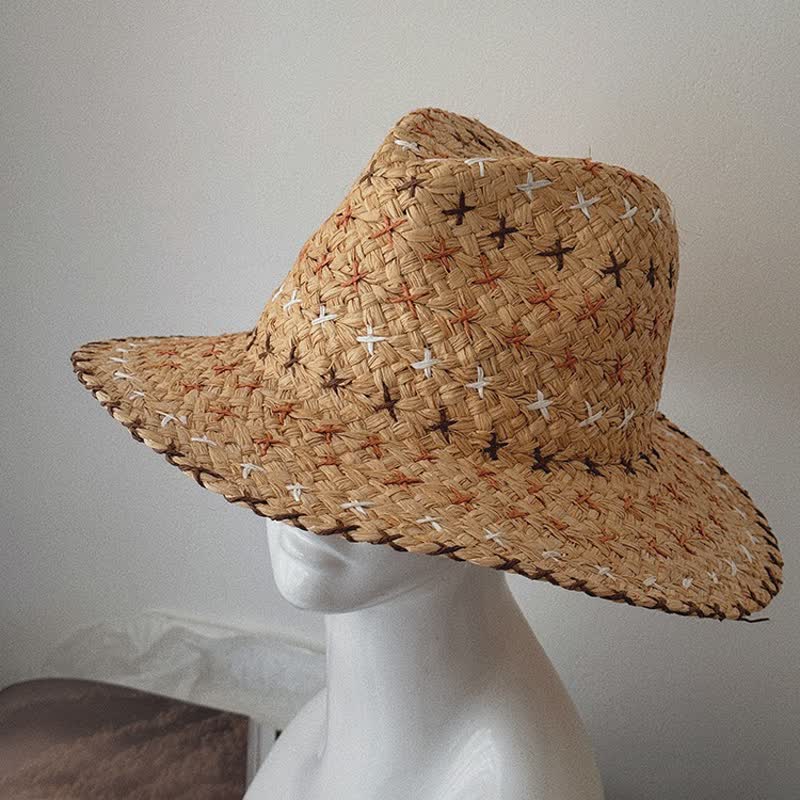 Chapeau Fedora unisexe respirant à larges bords plats en paille