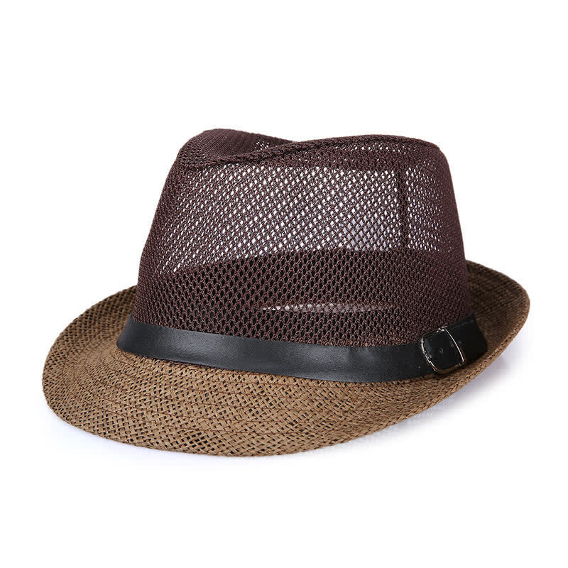 Chapeau Fedora en paille Panama simple et ajouré pour homme