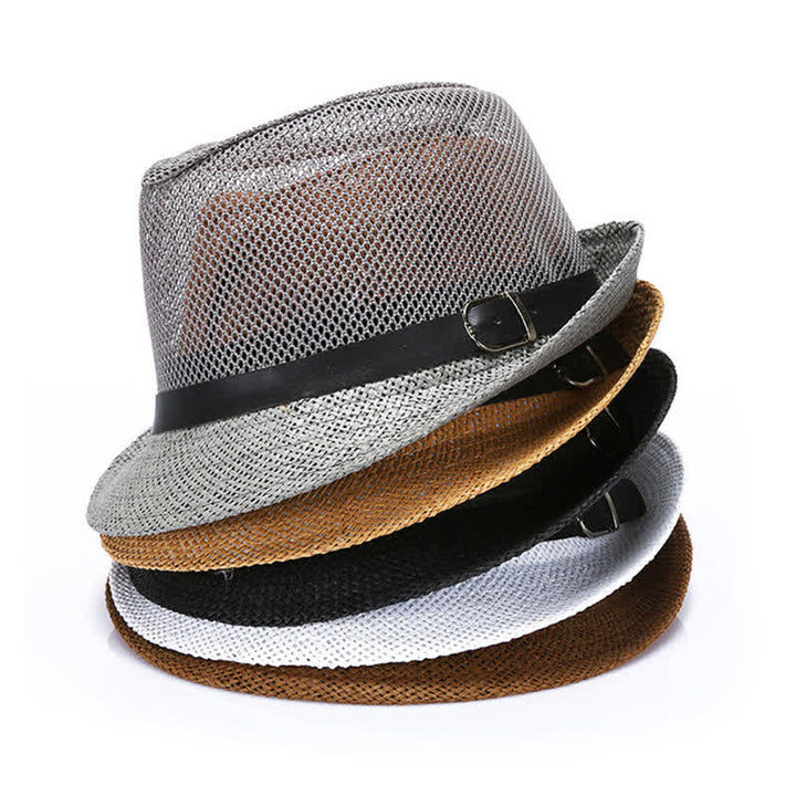 Chapeau Fedora en paille Panama simple et ajouré pour homme