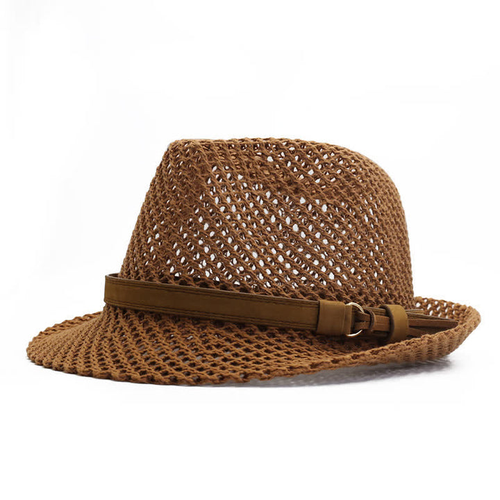 Chapeau Fedora en paille ajouré tissé à la main pour homme