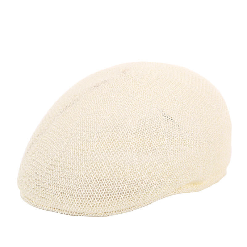 Béret d'été en paille pour homme, couleur unie, respirant, en maille