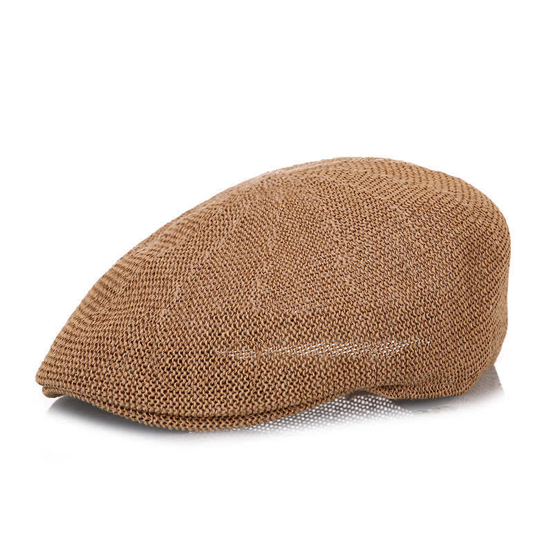 Béret d'été en paille pour homme, couleur unie, respirant, en maille