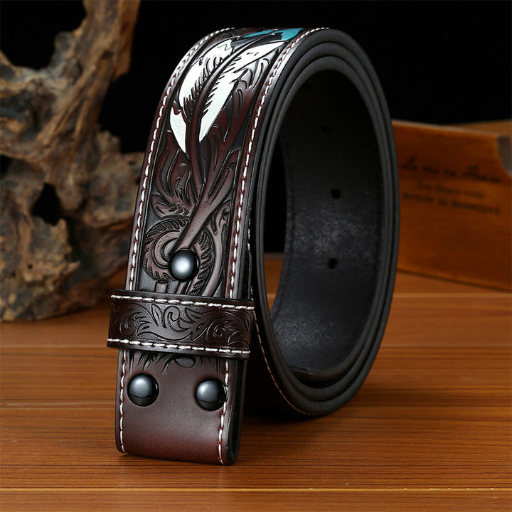Sangle de ceinture en cuir gaufrée à plumes punk DIY sans boucle de ceinture