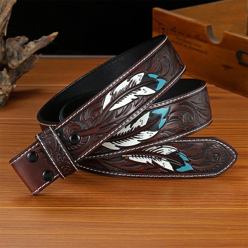 Sangle de ceinture en cuir gaufrée à plumes punk DIY sans boucle de ceinture