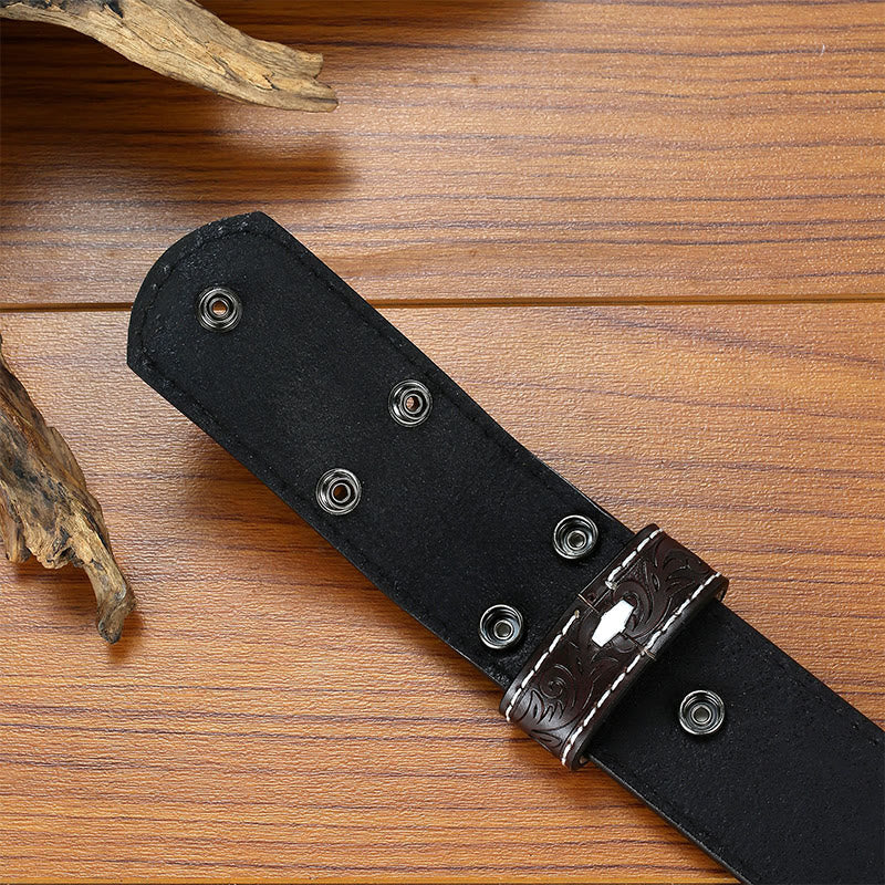 Sangle de ceinture en cuir gaufrée à plumes punk DIY sans boucle de ceinture