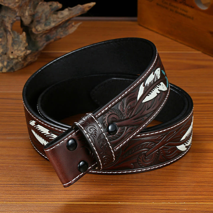 Sangle de ceinture en cuir gaufrée à plumes punk DIY sans boucle de ceinture