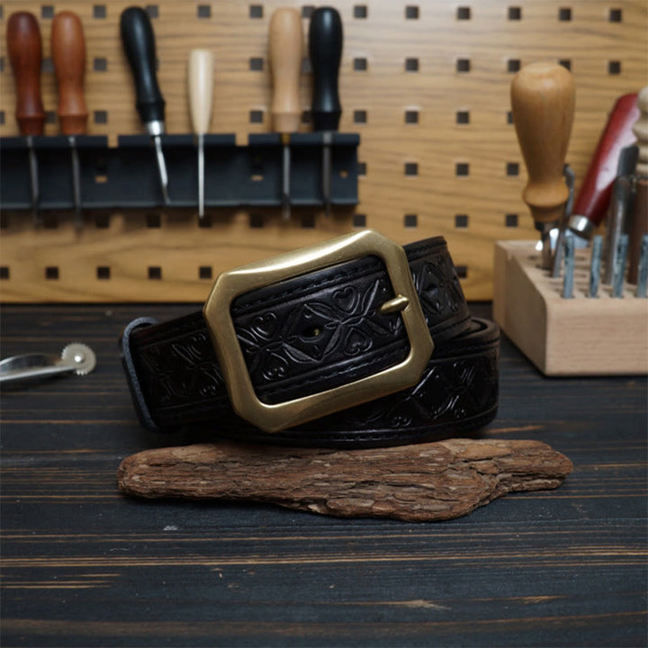 Ceinture en cuir cousue western avec boucle en laiton massif