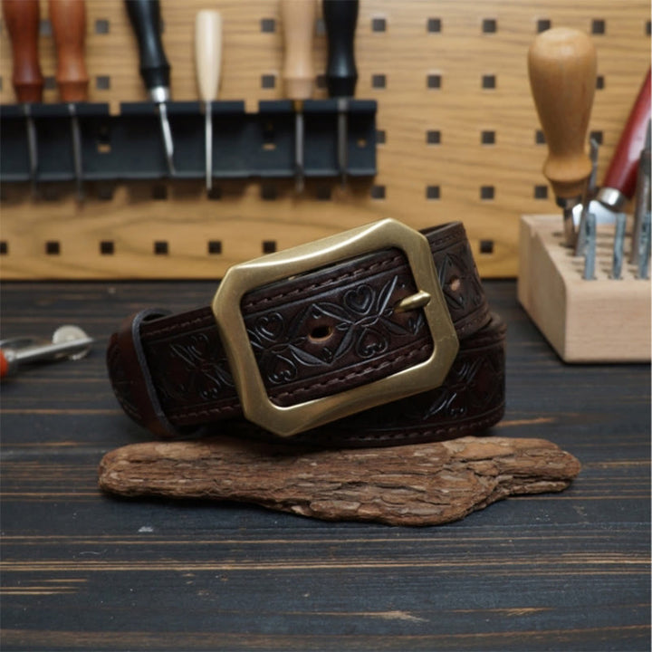 Ceinture en cuir cousue western avec boucle en laiton massif