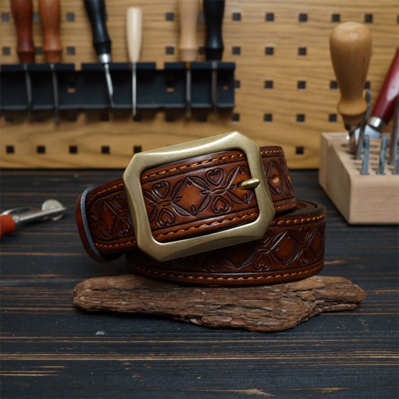 Ceinture en cuir cousue western avec boucle en laiton massif