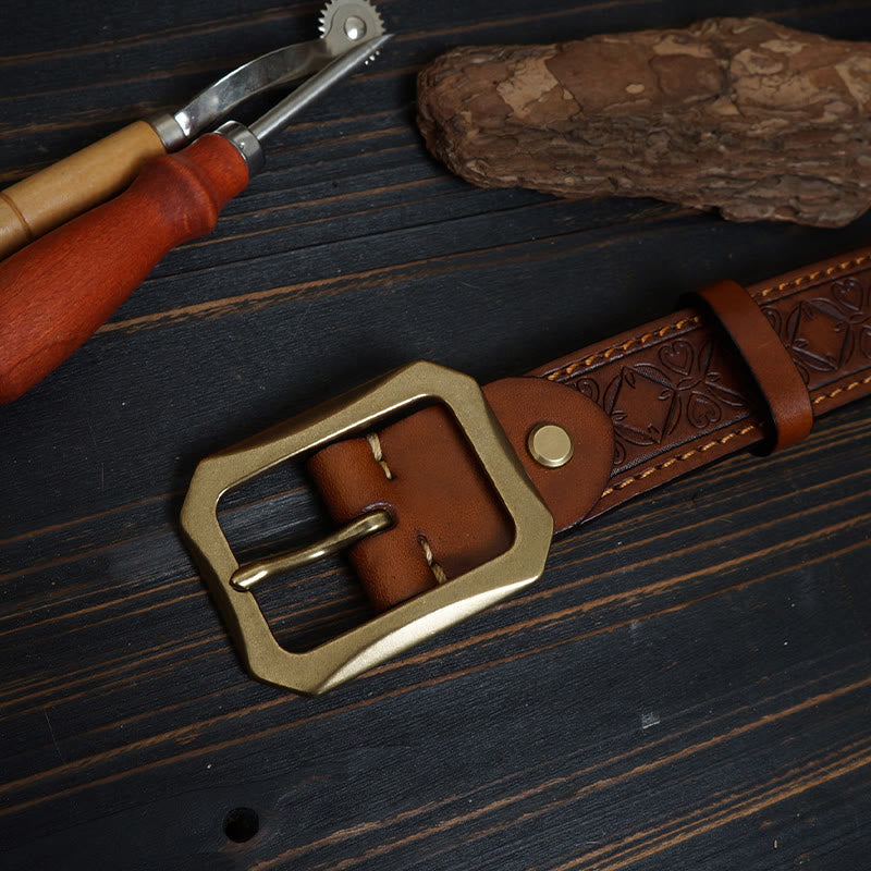 Ceinture en cuir cousue western avec boucle en laiton massif