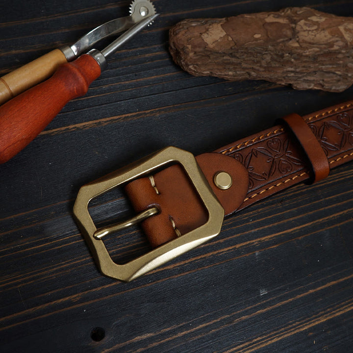 Ceinture en cuir cousue western avec boucle en laiton massif
