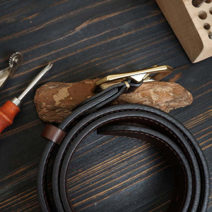 Ceinture en cuir cousue western avec boucle en laiton massif