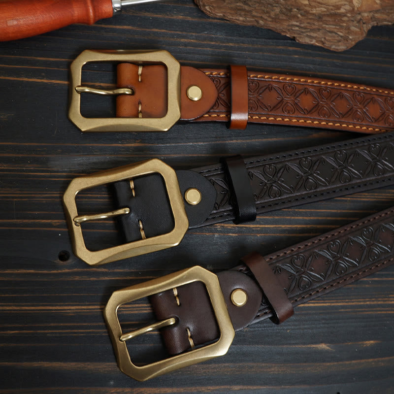 Ceinture en cuir cousue western avec boucle en laiton massif