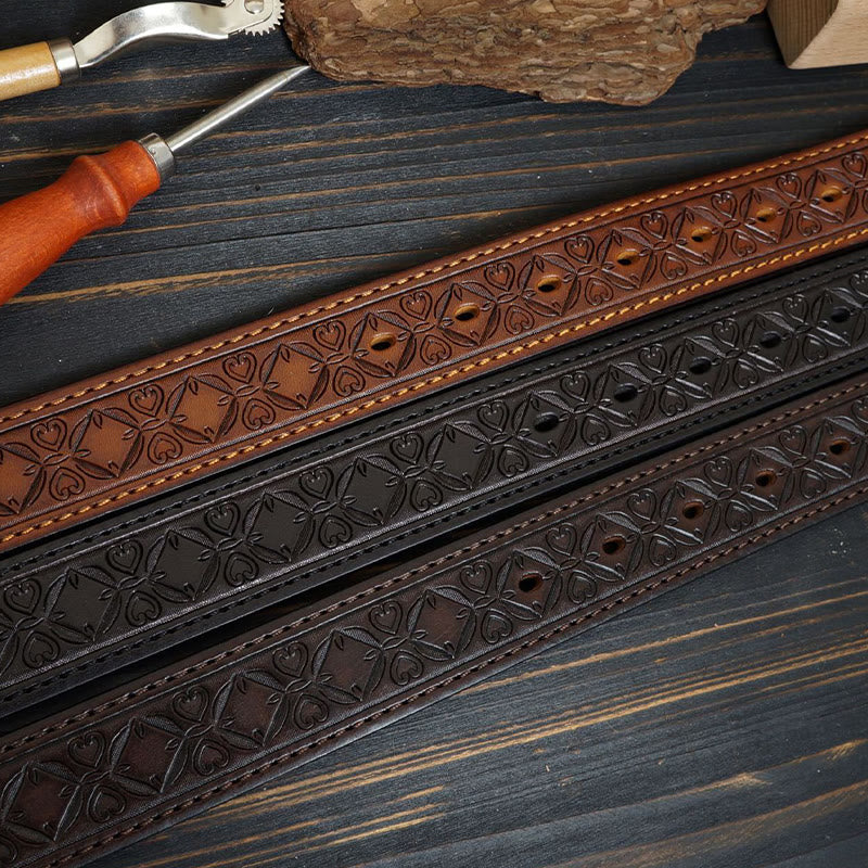 Ceinture en cuir cousue western avec boucle en laiton massif