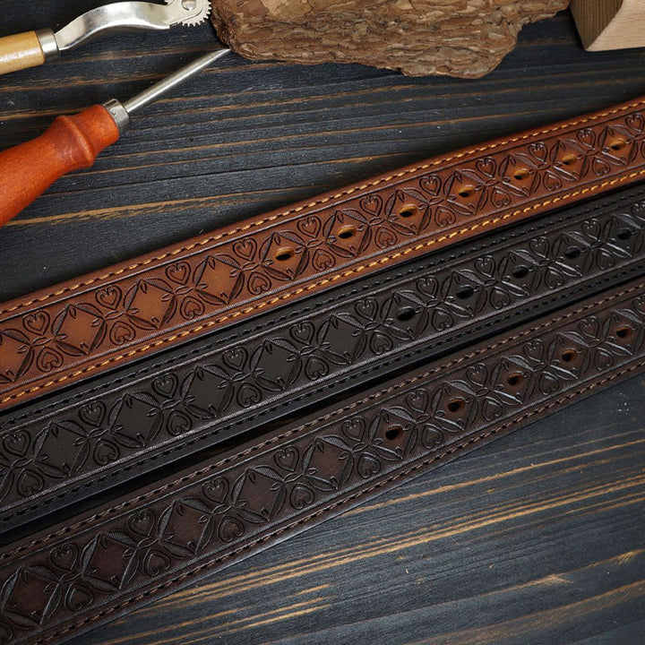 Ceinture en cuir cousue western avec boucle en laiton massif