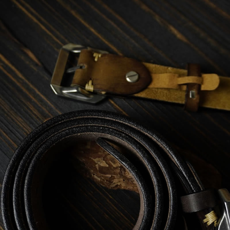 Ceinture en cuir gaufré style western avec boucle en acier inoxydable