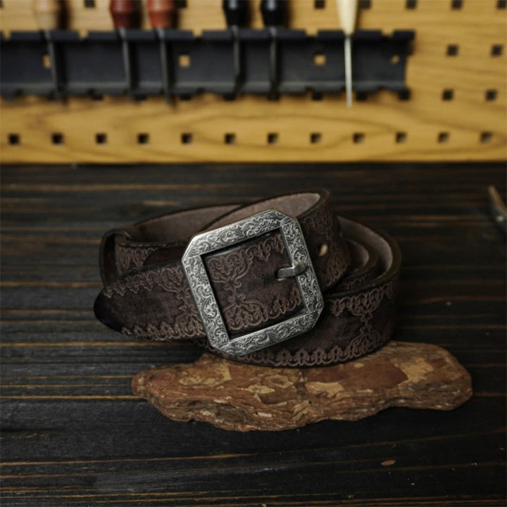 Ceinture en cuir gaufré style western avec boucle en acier inoxydable