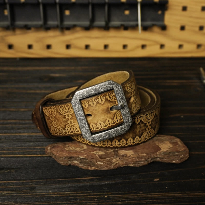 Ceinture en cuir gaufré style western avec boucle en acier inoxydable