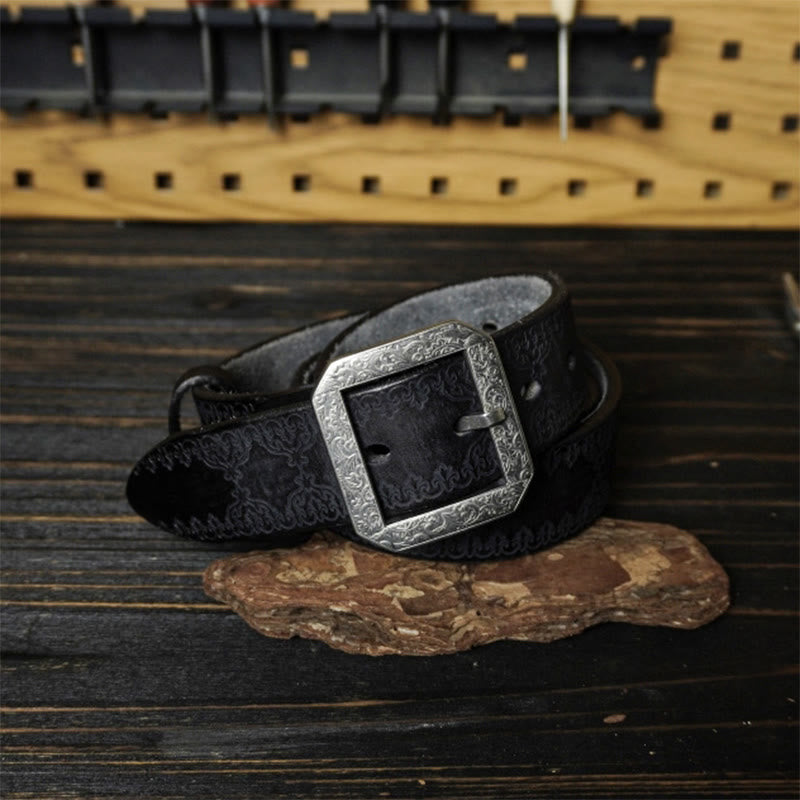 Ceinture en cuir gaufré style western avec boucle en acier inoxydable