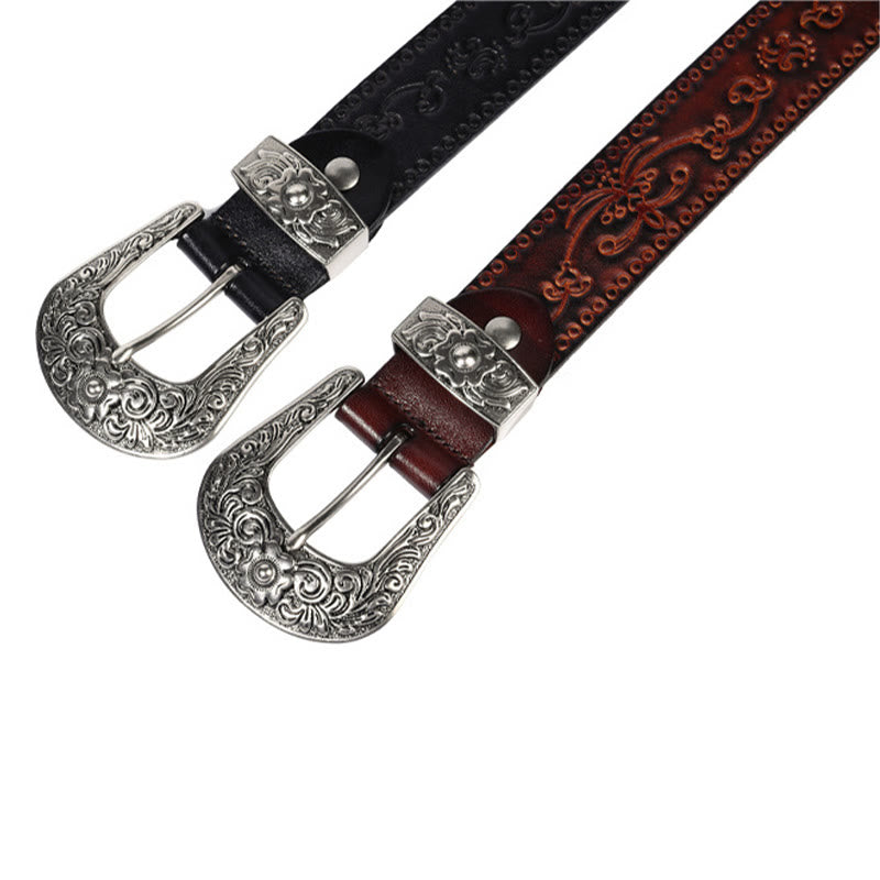 Ceinture en cuir gaufré Western avec boucle argentée