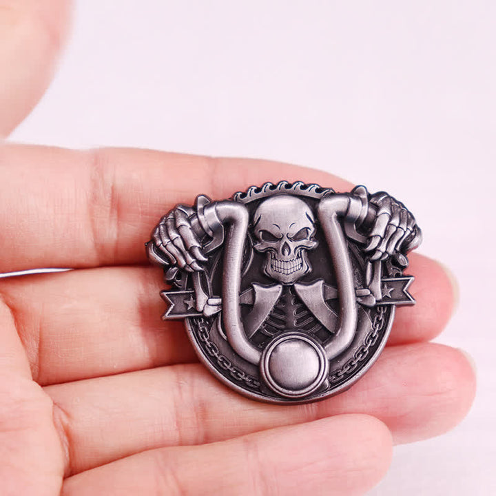 Broche squelette de moto en argent de style punk