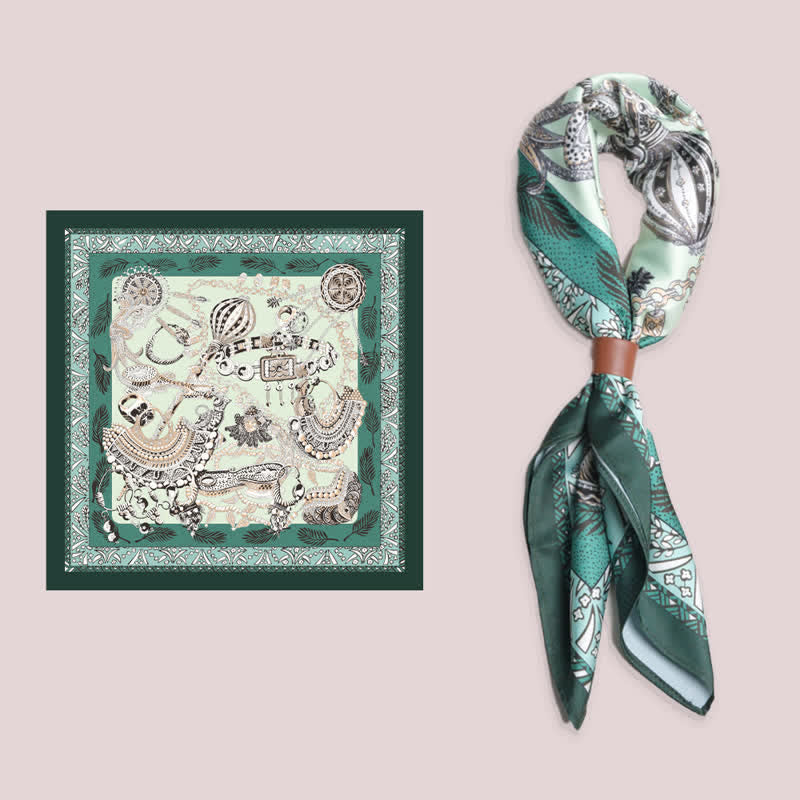 Foulard carré à motifs de la Rome antique bleu sarcelle et blé