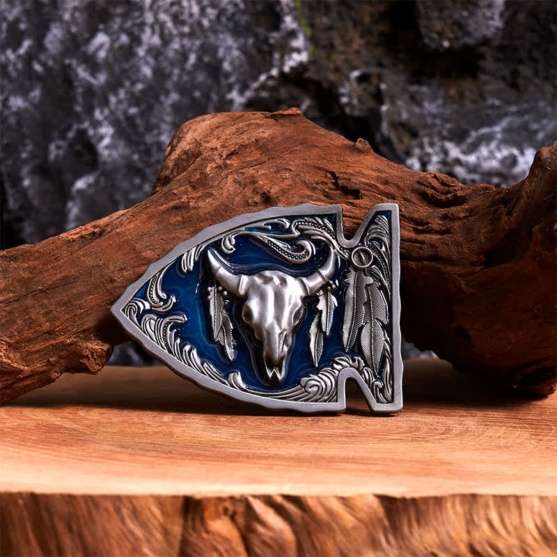 Ceinture en cuir avec boucle en forme de pointe de flèche en émail bleu marine