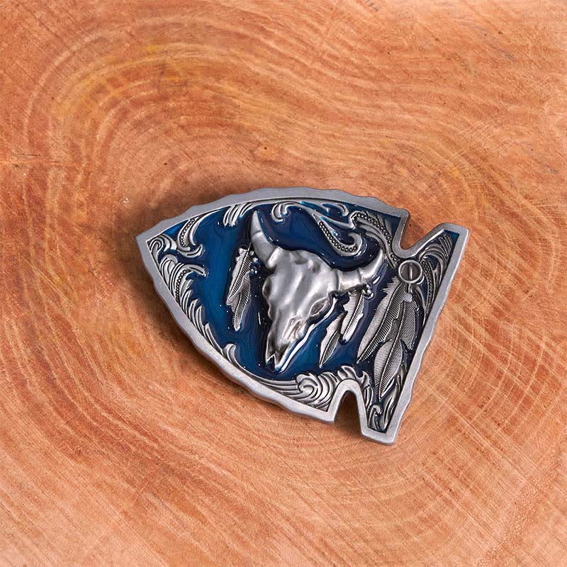 Ceinture en cuir avec boucle en forme de pointe de flèche en émail bleu marine