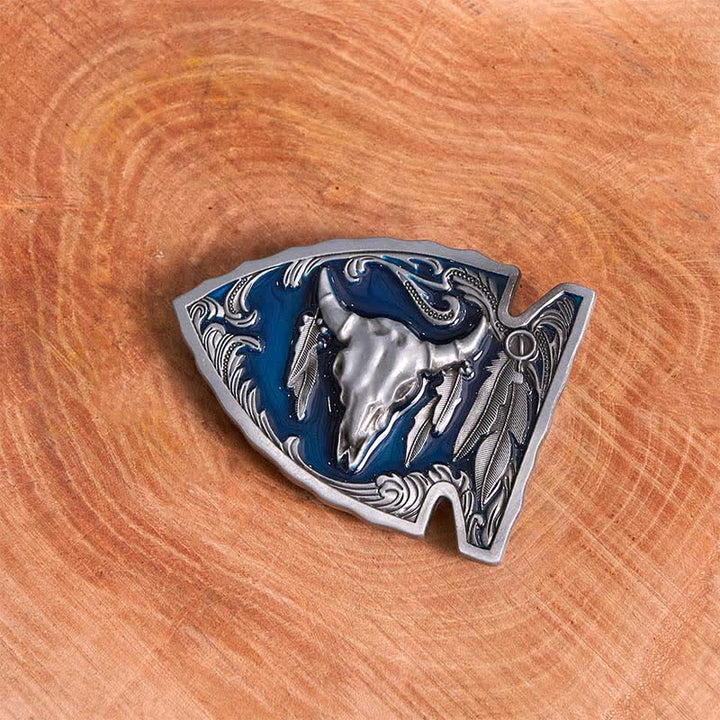 Ceinture en cuir avec boucle en forme de pointe de flèche en émail bleu marine